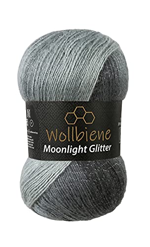 Moonlight Glitter Batik Simli 100g Strickwolle Wolle zum Stricken und Häkeln 20% Wolle Metallic-Wolle türkische Wolle Farbverlaufswolle Glitzerwolle (5000 schwarz grau weiß) von Wollbiene