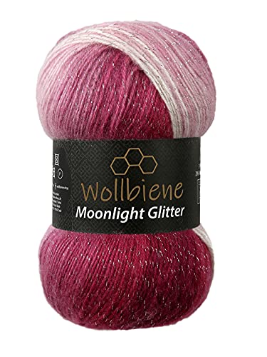 Moonlight Glitter Batik Simli 100g Strickwolle Wolle zum Stricken und Häkeln 20% Wolle Metallic-Wolle türkische Wolle Farbverlaufswolle Glitzerwolle (5300 beere weiß) von Wollbiene