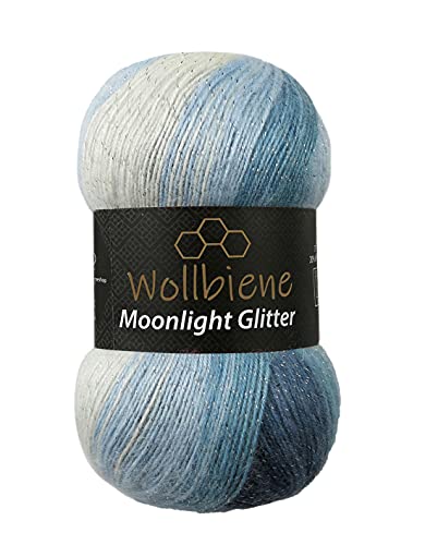 Moonlight Glitter Batik Simli 100g Strickwolle Wolle zum Stricken und Häkeln 20% Wolle Metallic-Wolle türkische Wolle Farbverlaufswolle Glitzerwolle (5500 blau weiß) von Wollbiene
