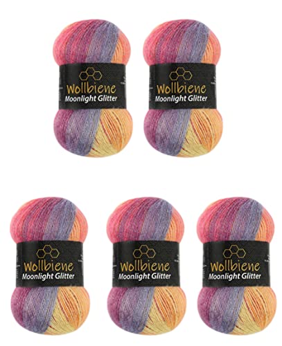 Moonlight Glitter Batik Simli 5 x 100g Strickwolle 500 Gramm Wolle zum Stricken und Häkeln 20% Wolle Metallic-Wolle türkische Wolle Farbverlaufswolle Glitzerwolle (3000 regenbogen pastell) von Wollbiene