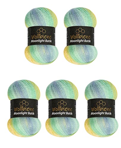 Moonlight Glitter Batik Simli 5 x 100g Strickwolle 500 Gramm Wolle zum Stricken und Häkeln 20% Wolle Metallic-Wolle türkische Wolle Farbverlaufswolle Glitzerwolle (3070 gelb türkis blau) von Wollbiene