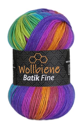 Wollbiene Batik Fine 100 Gramm Wolle mit Farbverlauf mehrfarbig Multicolor Strickwolle Häkelwolle (1510 lila blau grün) von Wollbiene