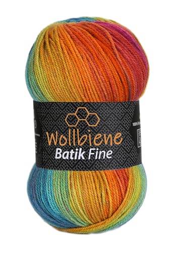 Wollbiene Batik Fine 100 Gramm Wolle mit Farbverlauf mehrfarbig Multicolor Strickwolle Häkelwolle (2060 beere orange grün türkis) von Wollbiene