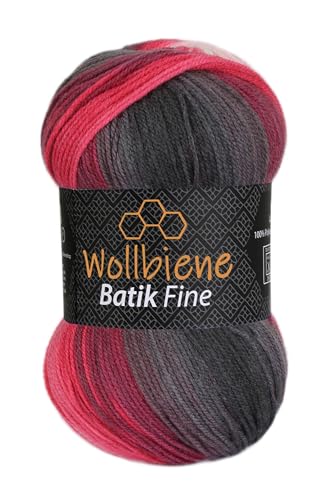 Wollbiene Batik Fine 100 Gramm Wolle mit Farbverlauf mehrfarbig Multicolor Strickwolle Häkelwolle (5100 grau beere weiß) von Wollbiene