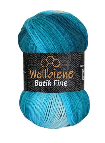 Wollbiene Batik Fine 100 Gramm Wolle mit Farbverlauf mehrfarbig Multicolor Strickwolle Häkelwolle (5200 petrol türkis weiß) von Wollbiene