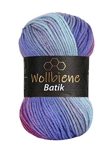 Wollbiene Batik Wolle mit Farbverlauf mehrfarbig 100g Multicolor Strickwolle Häkelwolle (2000 beere lila) von Wollbiene