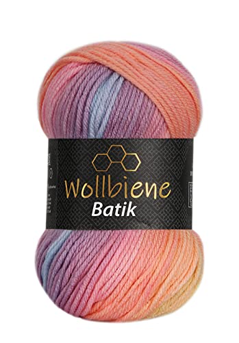 Wollbiene Batik Wolle mit Farbverlauf mehrfarbig 100g Multicolor Strickwolle Häkelwolle (2020 gelb orange beere) von Wollbiene