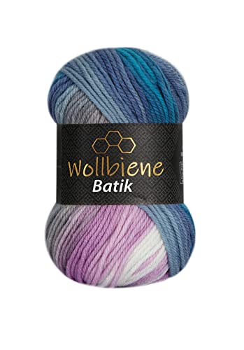 Wollbiene Batik Wolle mit Farbverlauf mehrfarbig 100g Multicolor Strickwolle Häkelwolle (2030 blau türkis rose) von Wollbiene