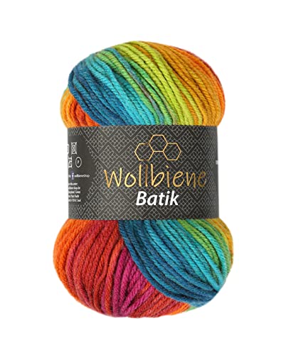 Wollbiene Batik Wolle mit Farbverlauf mehrfarbig 100g Multicolor Strickwolle Häkelwolle (2060 beere orange grün türkis) von Wollbiene