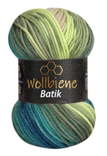 Wollbiene Batik Wolle mit Farbverlauf mehrfarbig 100g Multicolor Strickwolle Häkelwolle (2430 petrol grün beige) von Wollbiene