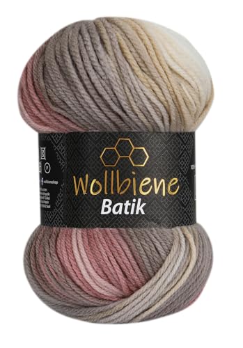 Wollbiene Batik Wolle mit Farbverlauf mehrfarbig 100g Multicolor Strickwolle Häkelwolle (2440 braun beige altrosa) von Wollbiene