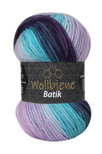 Wollbiene Batik Wolle mit Farbverlauf mehrfarbig 100g Multicolor Strickwolle Häkelwolle (2500 lila türkis flieder) von Wollbiene