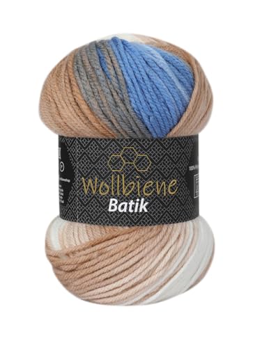 Wollbiene Batik Wolle mit Farbverlauf mehrfarbig 100g Multicolor Strickwolle Häkelwolle (2510 beige blau weiß) von Wollbiene