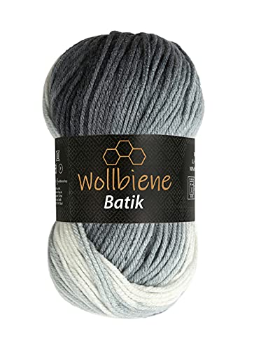 Wollbiene Batik Wolle mit Farbverlauf mehrfarbig 100g Multicolor Strickwolle Häkelwolle (5000 schwarz grau weiß) von Wollbiene