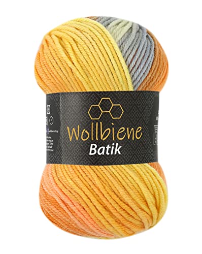 Wollbiene Batik Wolle mit Farbverlauf mehrfarbig 100g Multicolor Strickwolle Häkelwolle (5030 grau orange gelb) von Wollbiene