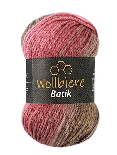 Wollbiene Batik Wolle mit Farbverlauf mehrfarbig 100g Multicolor Strickwolle Häkelwolle (5050 braun beere rosa) von Wollbiene
