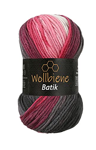 Wollbiene Batik Wolle mit Farbverlauf mehrfarbig 100g Multicolor Strickwolle Häkelwolle (5100 grau beere weiß) von Wollbiene