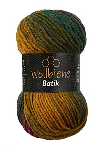 Wollbiene Batik Wolle mit Farbverlauf mehrfarbig 100g Multicolor Strickwolle Häkelwolle (5800 rot grün ocker) von Wollbiene