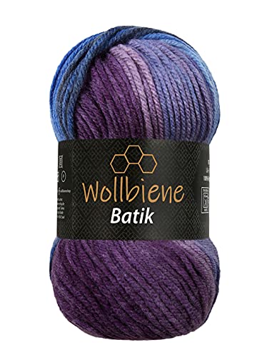 Wollbiene Batik Wolle mit Farbverlauf mehrfarbig 100g Multicolor Strickwolle Häkelwolle (5900 lila beere blau) von Wollbiene