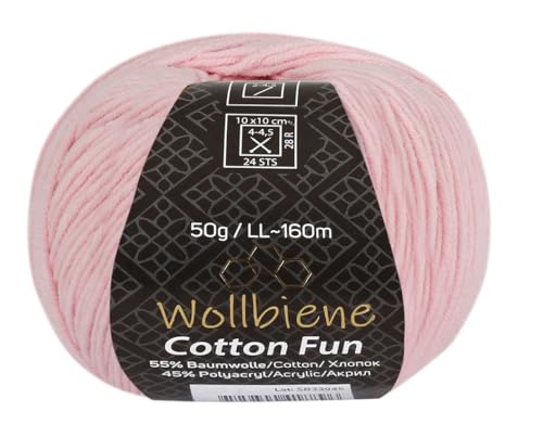 Wollbiene Cotton Fun Strickwolle 55% Baumwolle - Vielfältige Farbauswahl, Garn, Amigurumi Jeans 50g (04 babyrosa) von Wollbiene