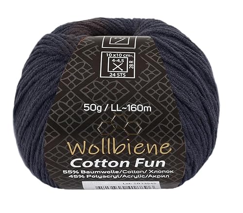 Wollbiene Cotton Fun Strickwolle 55% Baumwolle - Vielfältige Farbauswahl, Garn, Amigurumi Jeans 50g (24 antrazit) von Wollbiene