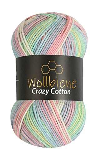 Wollbiene Crazy Cotton Batik 100 Gramm mit Farbverlauf 55% Baumwolle mehrfarbig Multicolor Strickwolle Häkelwolle Wolle Ganzjahreswolle (2010 grün rosa weiß pastell) von Wollbiene