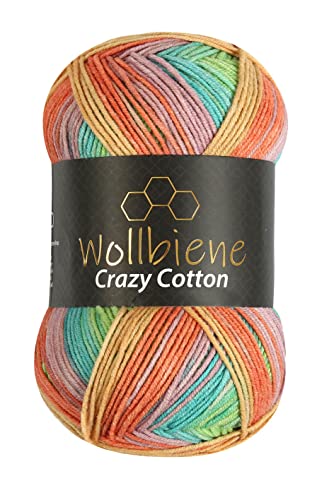 Wollbiene Crazy Cotton Batik 100 Gramm mit Farbverlauf 55% Baumwolle mehrfarbig Multicolor Strickwolle Häkelwolle Wolle Ganzjahreswolle (6010 orange grün mint) von Wollbiene