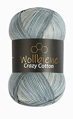 Wollbiene Crazy Cotton Batik 100 Gramm mit Farbverlauf 55% Baumwolle mehrfarbig Multicolor Strickwolle Häkelwolle Wolle Ganzjahreswolle (6030 grau weiß) von Wollbiene