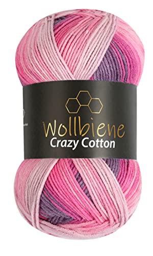 Wollbiene Crazy Cotton Batik 100 Gramm mit Farbverlauf 55% Baumwolle mehrfarbig Multicolor Strickwolle Häkelwolle Wolle Ganzjahreswolle (6040 beere lila rosa) von Wollbiene