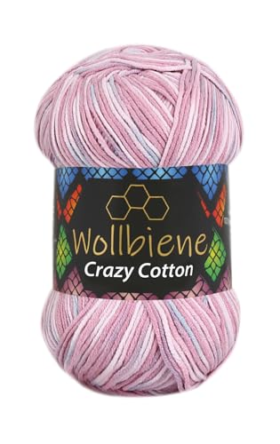 Wollbiene Crazy Cotton Batik 100 Gramm mit Farbverlauf 55% Baumwolle mehrfarbig Multicolor Strickwolle Häkelwolle Wolle Ganzjahreswolle (6080 flieder blau color) von Wollbiene
