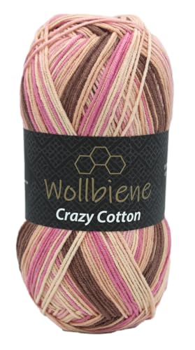 Wollbiene Crazy Cotton Batik 100 Gramm mit Farbverlauf 55% Baumwolle mehrfarbig Multicolor Strickwolle Häkelwolle Wolle Ganzjahreswolle (8219 braun rosa beige) von Wollbiene