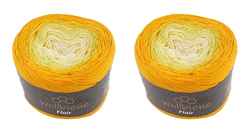 Wollbiene Flair Cotton 2x250g Bobbel Wolle Farbverlauf, 100% Baumwolle, Bobble Strickwolle Mehrfarbig (951 orange gelb) von Wollbiene