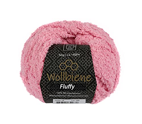 Wollbiene Fluffy Fransenwolle Wolle, Kuschelweich 50g, Plüschtier, Fransengarn zum häkeln Strickwolle, Babywolle, crochet yarn (hellrosa 18) von Wollbiene