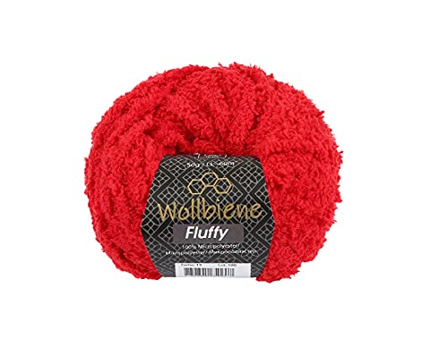 Wollbiene Fluffy Fransenwolle Wolle, Kuschelweich 50g, Plüschtier, Fransengarn zum häkeln Strickwolle, Babywolle, crochet yarn (rot 15) von Wollbiene