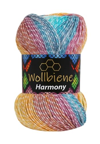 Wollbiene Harmony Batik 100 Gramm mit Farbverlauf 30% Baumwolle mehrfarbig Multicolor Strickwolle Häkelwolle Wolle Ganzjahreswolle (8000 türkis beere orange) von Wollbiene