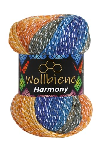 Wollbiene Harmony Batik 100 Gramm mit Farbverlauf 30% Baumwolle mehrfarbig Multicolor Strickwolle Häkelwolle Wolle Ganzjahreswolle (8040 blau orange) von Wollbiene