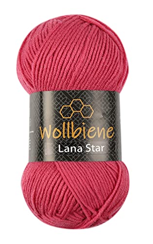 Wollbiene Lana Star 100g Strickwolle mit 49% Wolle 100 Gramm Wolle einfarbig türkische Wolle (03 nelkenrot) von Wollbiene