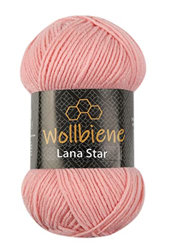 Wollbiene Lana Star 100g Strickwolle mit 49% Wolle 100 Gramm Wolle einfarbig türkische Wolle (20 rosa) von Wollbiene