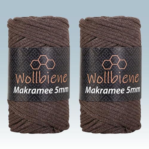 Wollbiene Makramee Garn 5mm I 2x70m I Makramee Natur - Baumwollgarn Mischgarn zum Knüpfen von Macrame - Rope Garn - Makramee-Garn aus Baumwolle für Kunst DIY Handwerk (braun 05) von Wollbiene