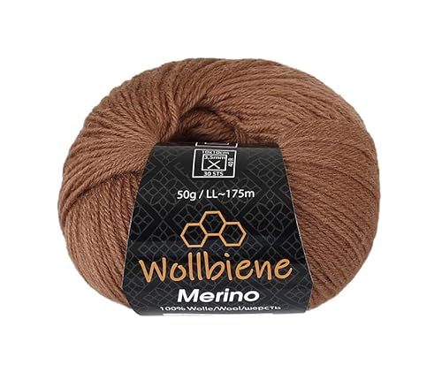 Wollbiene Merino Wolle zum Stricken 50g Strickwolle Häkeln Babywolle Wolle Soft (braun 02) von Wollbiene