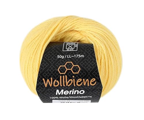 Wollbiene Merino Wolle zum Stricken 50g Strickwolle Häkeln Babywolle Wolle Soft (gelb 12) von Wollbiene