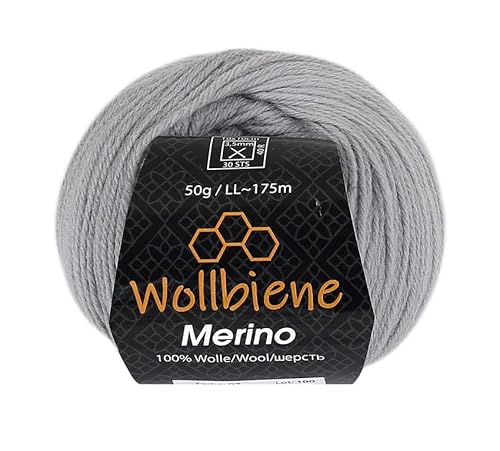 Wollbiene Merino Wolle zum Stricken 50g Strickwolle Häkeln Babywolle Wolle Soft (grau 07) von Wollbiene