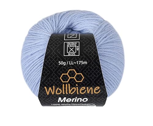 Wollbiene Merino Wolle zum Stricken 50g Strickwolle Häkeln Babywolle Wolle Soft (hellblau 17) von Wollbiene