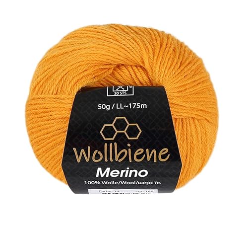 Wollbiene Merino Wolle zum Stricken 50g Strickwolle Häkeln Babywolle Wolle Soft (orange 14) von Wollbiene