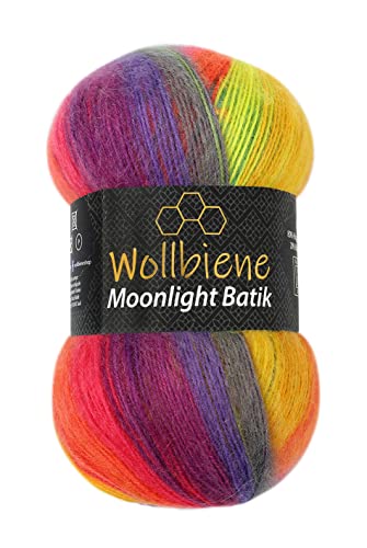 Wollbiene Moonlight Batik 100g Strickwolle 100 Gramm Wolle zum Stricken und Häkeln 20% Wolle türkische Wolle Farbverlaufswolle Strickwolle (2600 rainbow) von Wollbiene