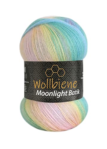 Wollbiene Moonlight Batik 100g Strickwolle 100 Gramm Wolle zum Stricken und Häkeln 20% Wolle türkische Wolle Farbverlaufswolle Strickwolle (2900 grün rosa gelb pastell) von Wollbiene