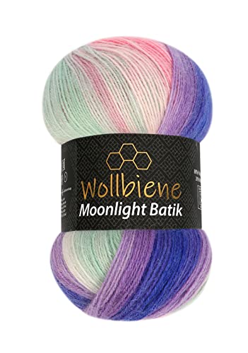 Wollbiene Moonlight Batik 100g Strickwolle 100 Gramm Wolle zum Stricken und Häkeln 20% Wolle türkische Wolle Farbverlaufswolle Strickwolle (3090 lila grün rosa) von Wollbiene