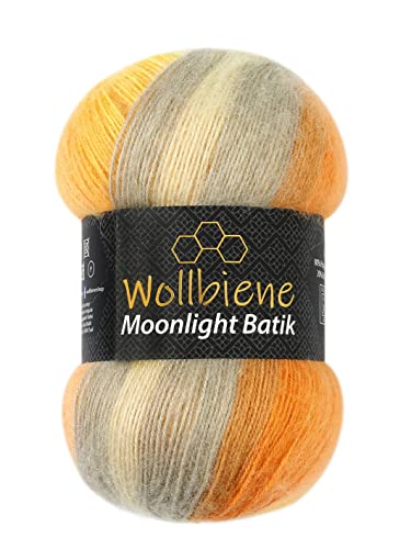 Wollbiene Moonlight Batik 100g Strickwolle 100 Gramm Wolle zum Stricken und Häkeln 20% Wolle türkische Wolle Farbverlaufswolle Strickwolle (4000 orange gelb grau) von Wollbiene