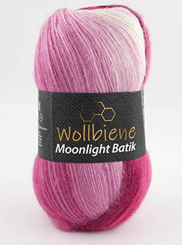 Wollbiene Moonlight Batik 100g Strickwolle 100 Gramm Wolle zum Stricken und Häkeln 20% Wolle türkische Wolle Farbverlaufswolle Strickwolle (5300 beere weiß) von Wollbiene