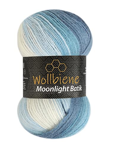 Wollbiene Moonlight Batik 100g Strickwolle 100 Gramm Wolle zum Stricken und Häkeln 20% Wolle türkische Wolle Farbverlaufswolle Strickwolle (5500 blau weiß) von Wollbiene